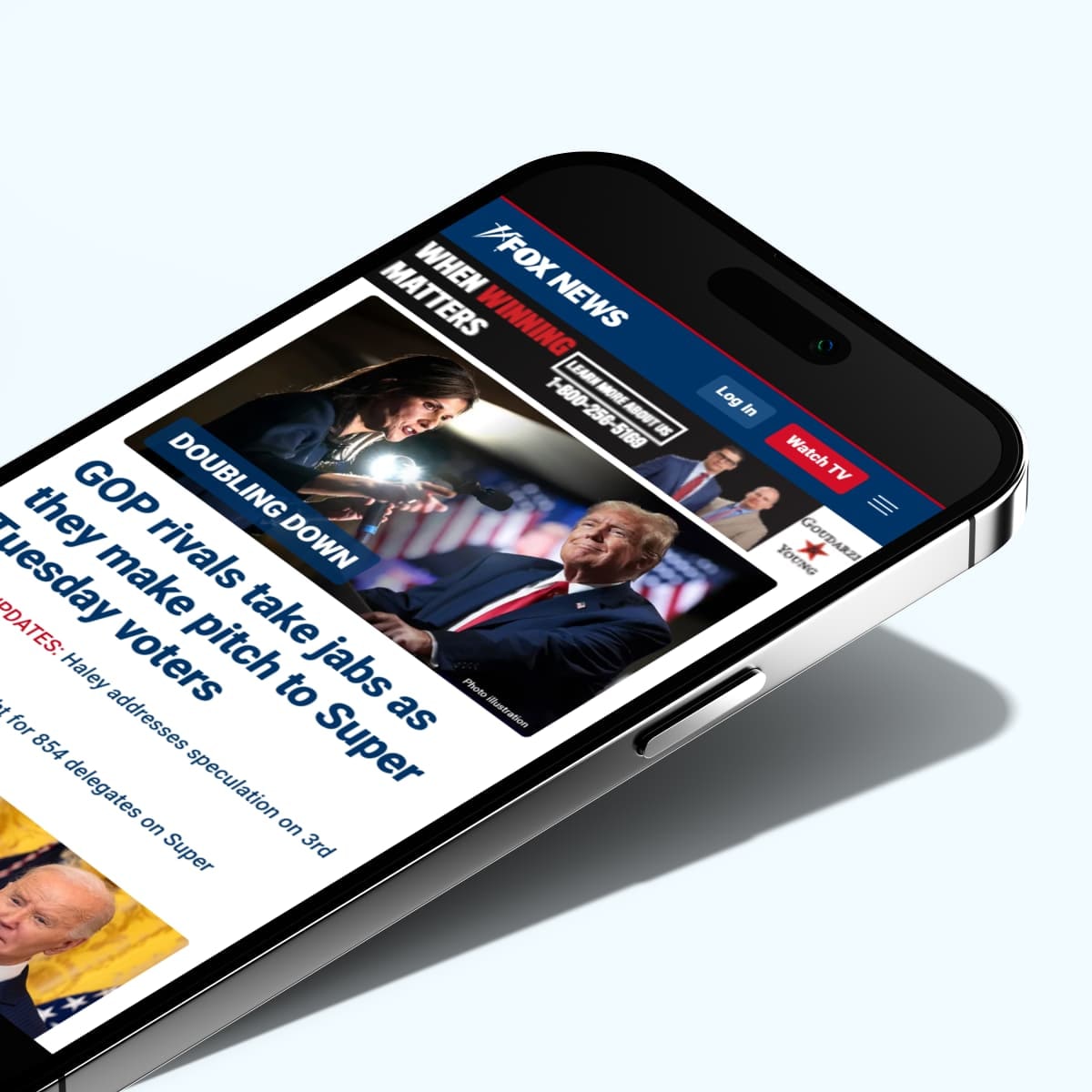 Phone mockup with Fox News on screen with digital ad.