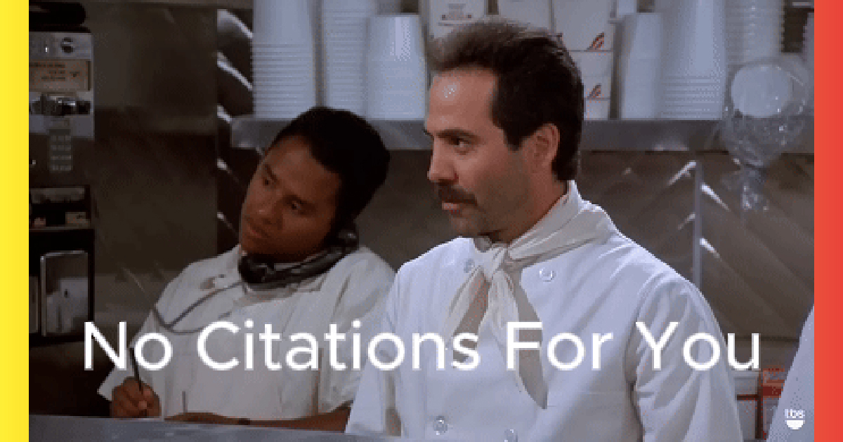Poster frame reading 'No Citations For You' over a soup counter scene.