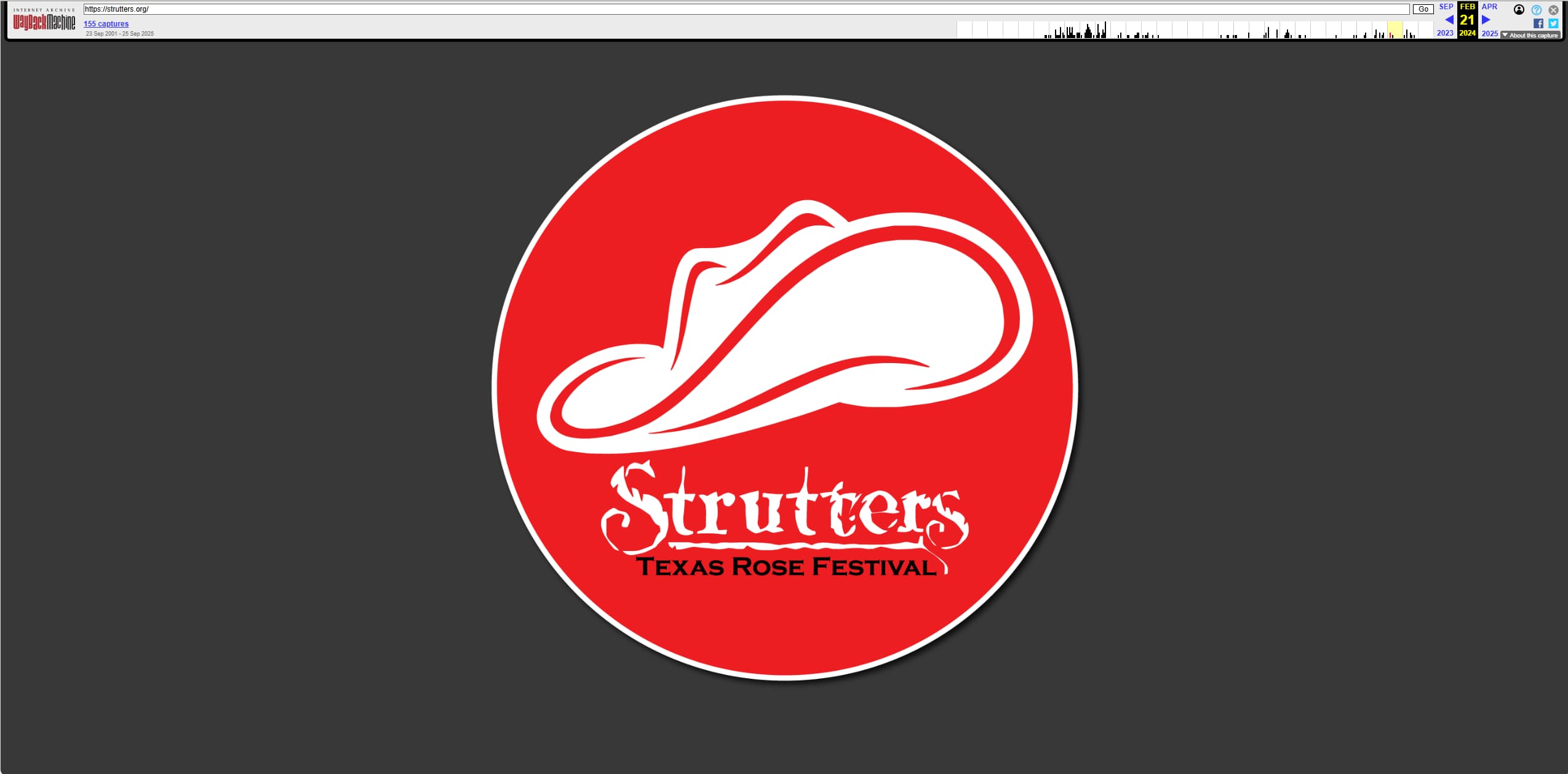 Older archived version of the Strutters website showing a dark page with a centered Strutters logo and almost no supporting content.